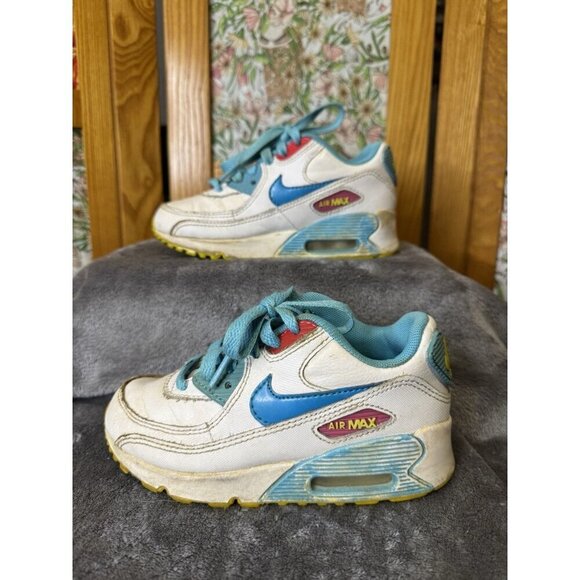 VTG NIKE AIRMAX 90 Y2k Toddler Girls Sneakers Shoes White Blue Retro Preppy 11C - Picture 4 of 9